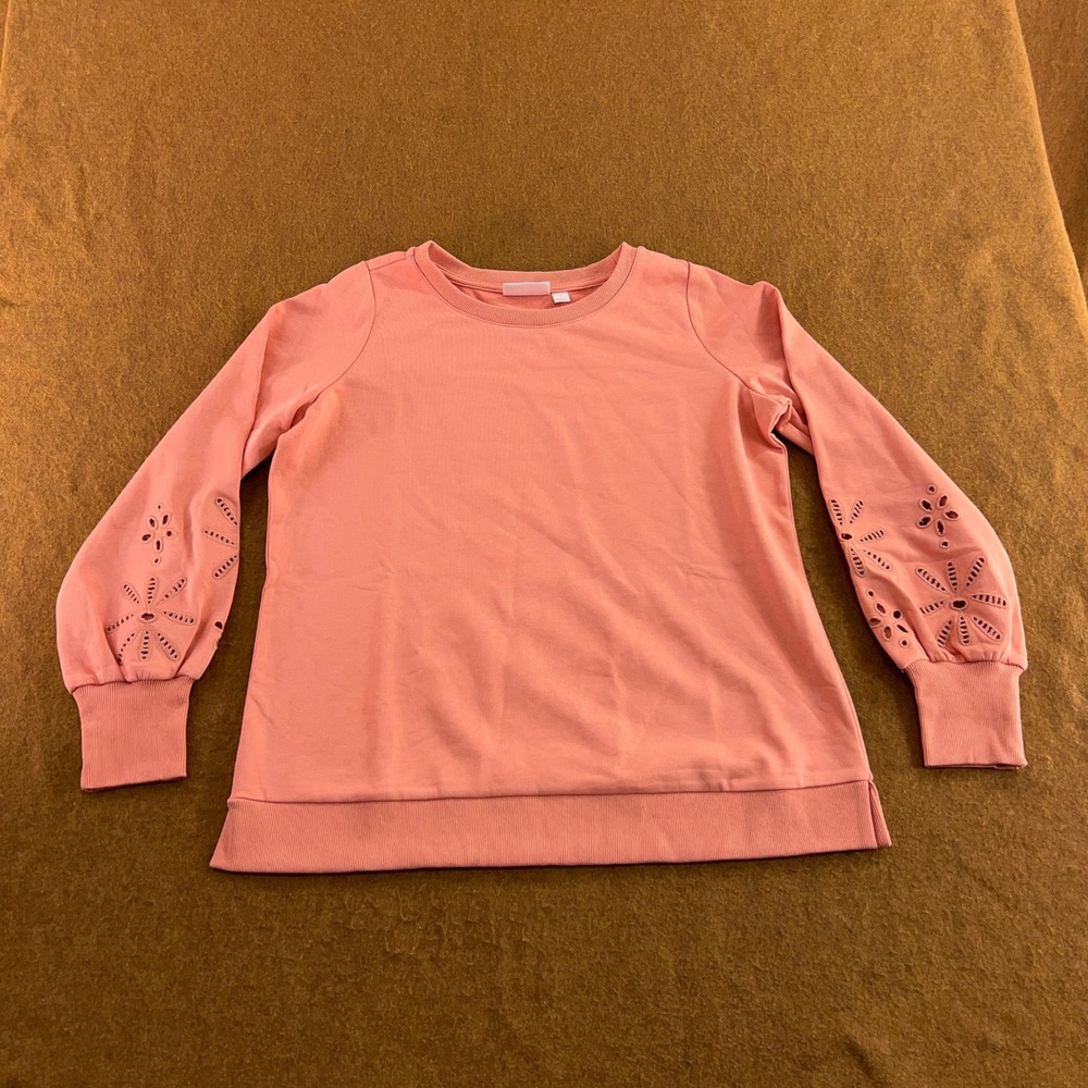 Belle Kim Gravel Womens Medium Pink Eyelet Sleeve French Terry Sweatshirt New